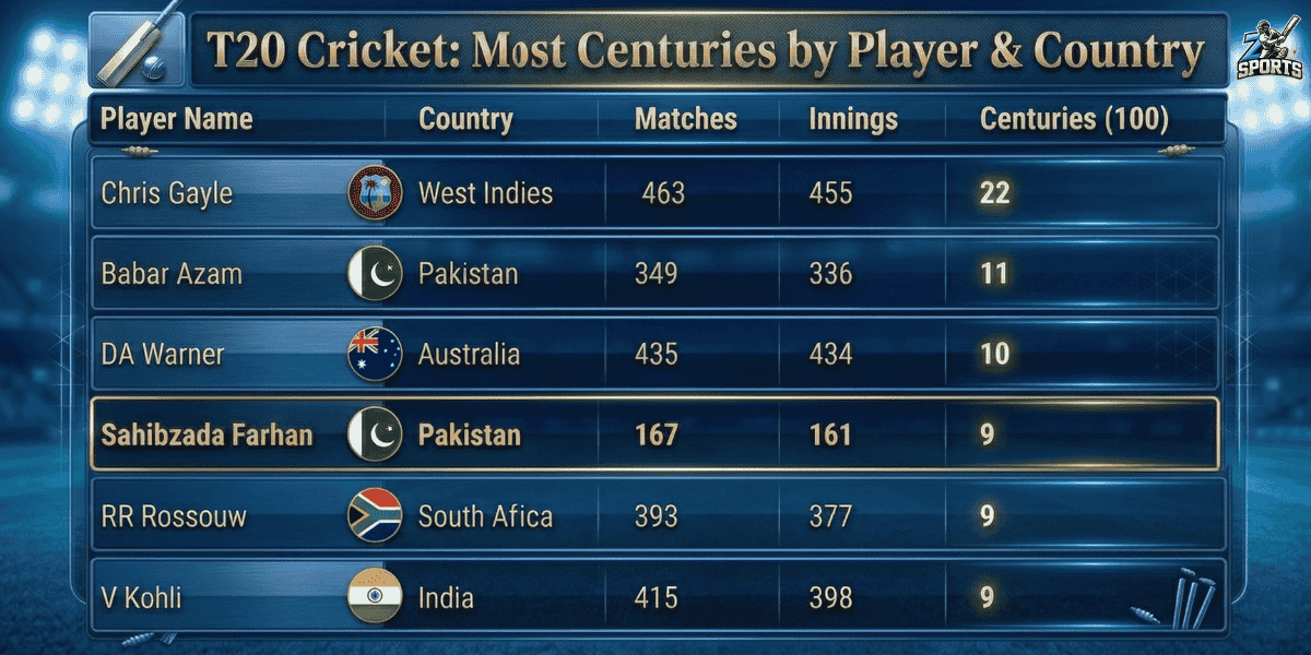 T20I matches Batting records Most hundreds in a career