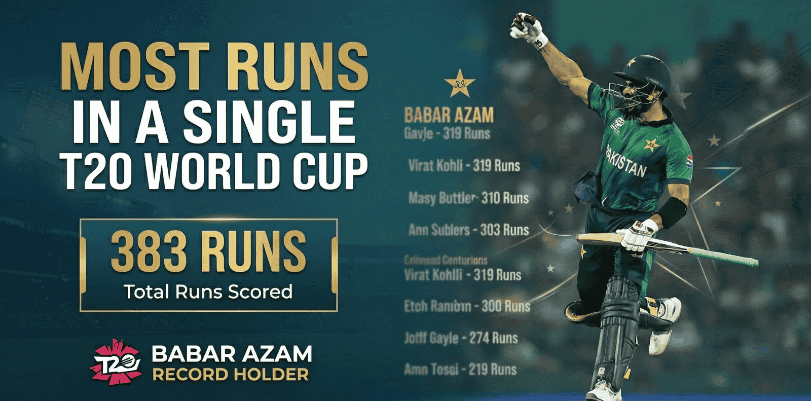 Most Runs in a Single T20 World Cup (383 Runs)